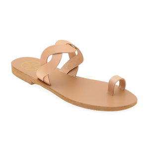 Nude leather sandals with braided strap