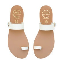 Load image into Gallery viewer, Off white leather sandals with evil eye motif embellishment
