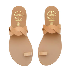 Nude leather sandals with braided strap