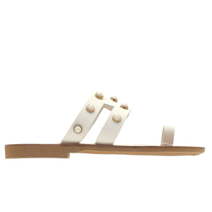 Off white leather sandals with pearl studs