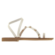 Load image into Gallery viewer, White leather sandals with pearl studs

