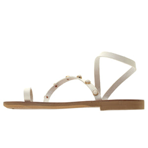 White leather sandals with pearl studs
