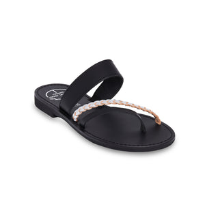 black ancient greek leather sandals for women