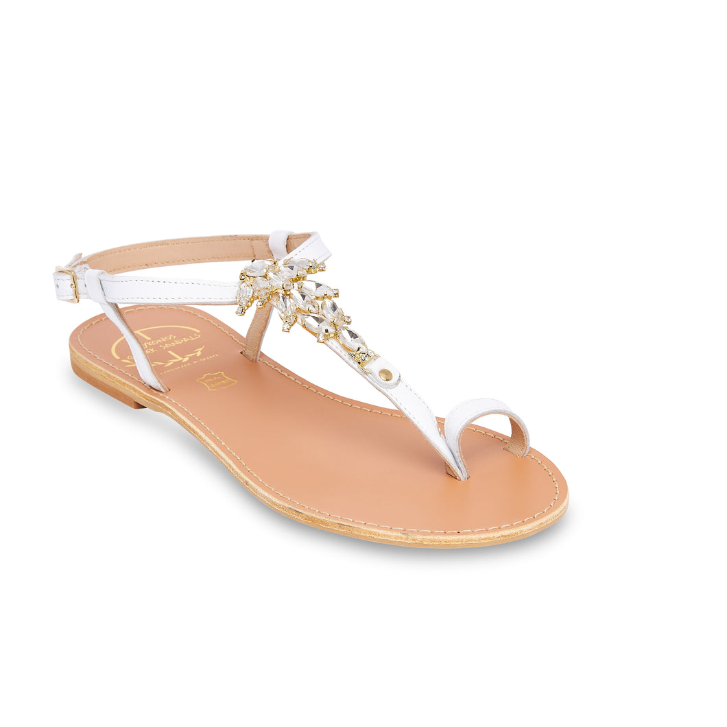 white leather sandals with strass 