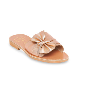 pink leather sandals with bow