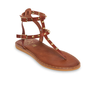 brown leather sandals with studs for women