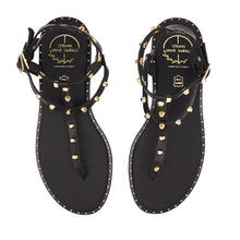 Load image into Gallery viewer, black leather sandals with studs for women
