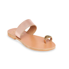 Load image into Gallery viewer, pink gold leather sandals with strass

