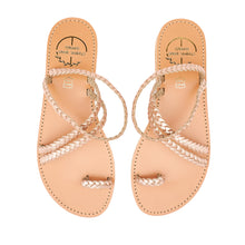 Load image into Gallery viewer, pink gold leather sandals 
