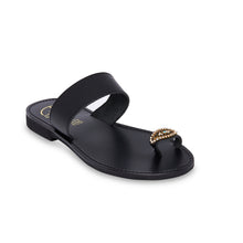 Load image into Gallery viewer, black leather sandals with strass
