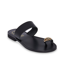 black leather sandals with strass