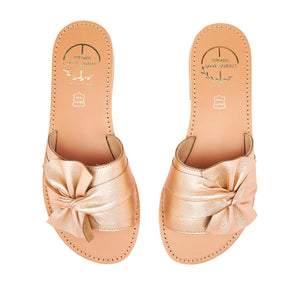 pink leather sandals with bow