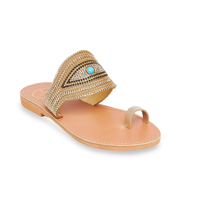  leather sandals with golden strass for women
