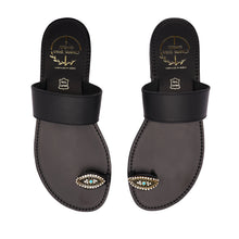 Load image into Gallery viewer, black leather sandals with strass 
