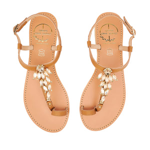 tan leather sandals with strass 