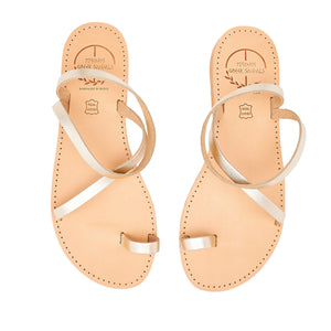 gold ancient greek leather sandals 