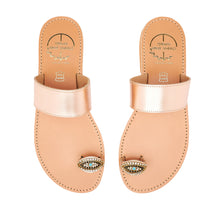 Load image into Gallery viewer, pink gold leather sandals with strass
