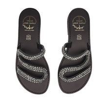 Load image into Gallery viewer, black leather sandals with strass 

