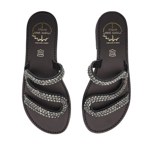 black leather sandals with strass 