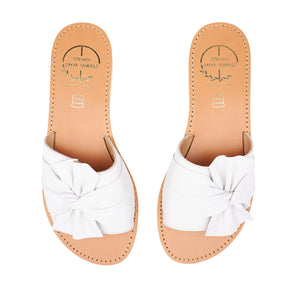 white leather sandals with bow