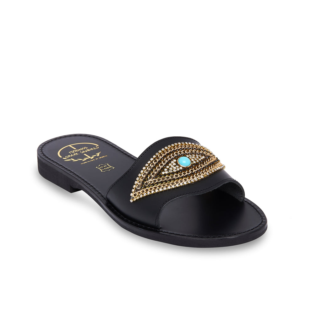 leather sandals with strass for women