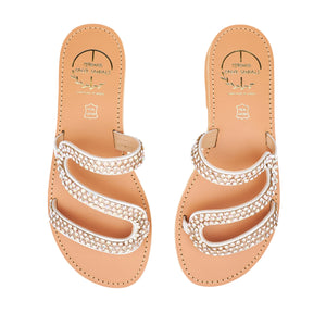 white leather sandals with strass 