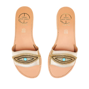 leather sandals with strass for women