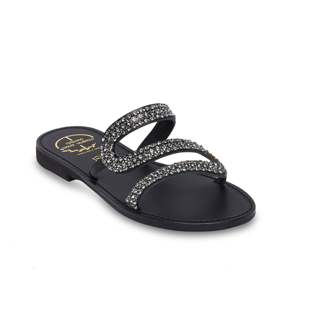 black leather sandals with strass 