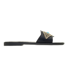 Load image into Gallery viewer, black leather sandals with strass for women
