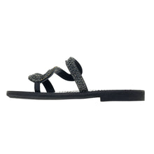 Load image into Gallery viewer, black leather sandals with strass for women
