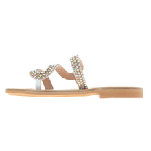 Load image into Gallery viewer, white leather sandals with strass for women

