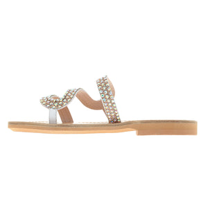 white leather sandals with strass for women