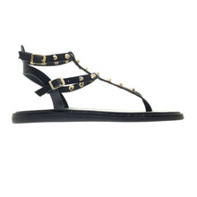 Load image into Gallery viewer, black leather sandals with studs for women
