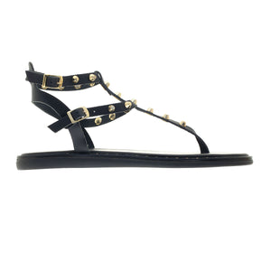 black leather sandals with studs for women