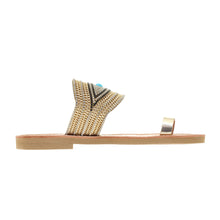 Load image into Gallery viewer, leather sandals with golden strass for women
