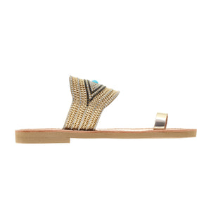 leather sandals with golden strass for women