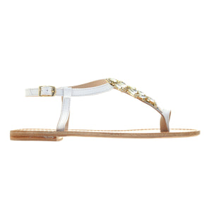 white leather sandals with strass 