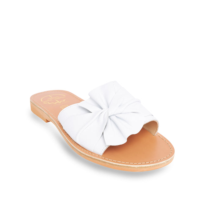 white leather sandals with bow