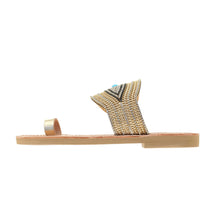 Load image into Gallery viewer, leather sandals with golden strass for women
