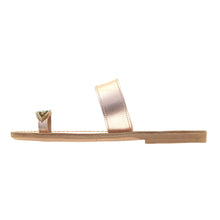 Load image into Gallery viewer, pink gold leather sandals with strass
