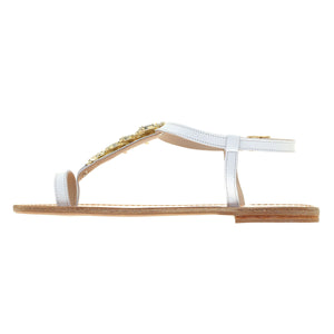 white leather sandals with strass 