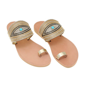 leather sandals with strass for women