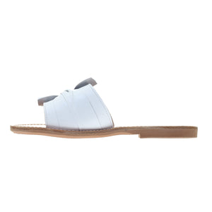 white leather sandals with bow