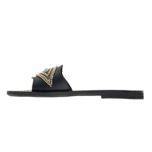 Load image into Gallery viewer, black leather sandals with strass for women
