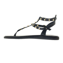 Load image into Gallery viewer, black leather sandals with studs for women
