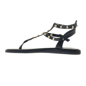 black leather sandals with studs for women