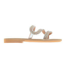 Load image into Gallery viewer, white leather sandals with strass for women
