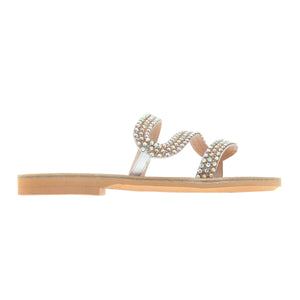white leather sandals with strass for women